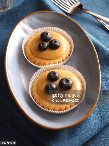 Curd Medlar Tartlet and Blueberry. Italy. Europe.