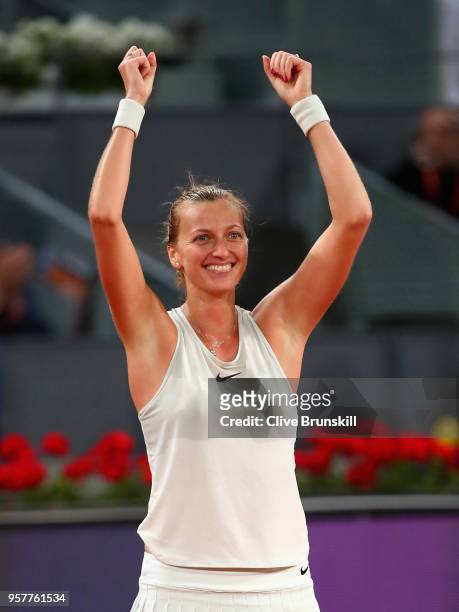 Petra Kvitova of the Czech Republic celebrates match point after her three set victroy against Kiki Bertens of the Netherlands in the womens final...