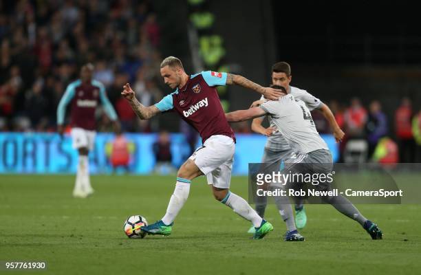 West Ham United's Marko Arnautovic and Manchester United's Phil Jones during the Premier League match between West Ham United and Manchester United...