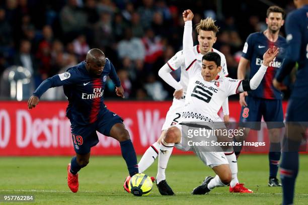 Lassana Diarra of Paris Saint Germain, Benjamin Andre of Stade Rennes during the French League 1 match between Paris Saint Germain v Rennes at the...