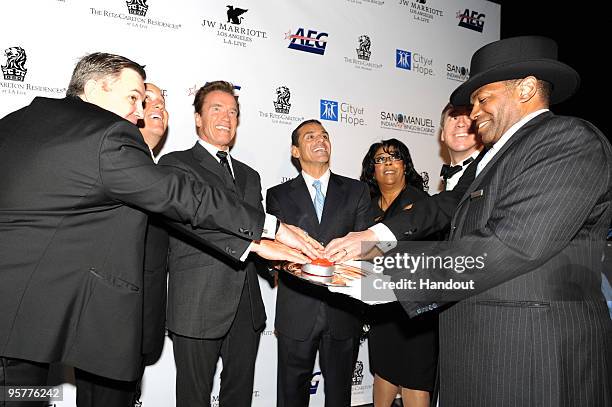 President Tim Leiweke, Greg Vilkin, Governor Arnold Schwarzenegger, Mayor Antonio Villaraigosa, Council Member Jan Perry, Marriott International...