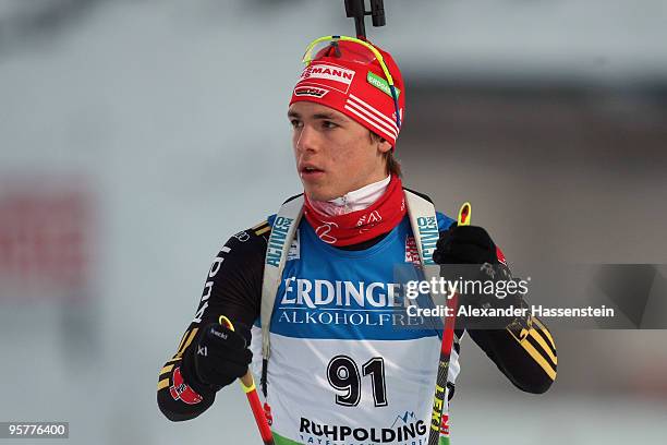 Simon Schempp of Germany competes during the Men's 10km Sprint in the e.on Ruhrgas IBU Biathlon World Cup on January 14, 2010 in Ruhpolding, Germany.