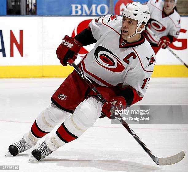 Rod Brind'Amour of the Toronto Maple Leafs skates during their NHL game against the Carolina Hurricanes January 12, 2010 at the Air Canada Centre in...