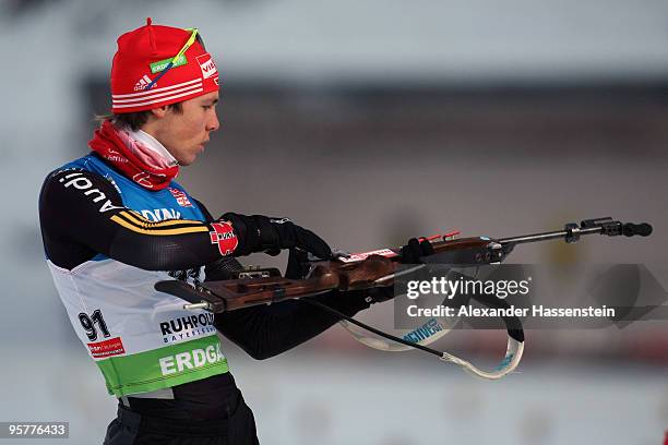 Simon Schempp of Germany competes during the Men's 10km Sprint in the e.on Ruhrgas IBU Biathlon World Cup on January 14, 2010 in Ruhpolding, Germany.