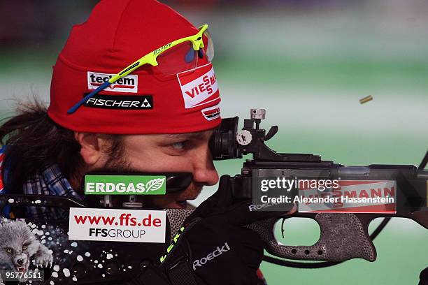 Alexander Wolf of Germany competes during the Men's 10km Sprint in the e.on Ruhrgas IBU Biathlon World Cup on January 14, 2010 in Ruhpolding, Germany.