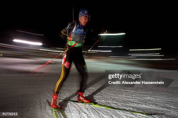 Andreas Birnbacher of Germany competes during the Men's 10km Sprint in the e.on Ruhrgas IBU Biathlon World Cup on January 14, 2010 in Ruhpolding,...