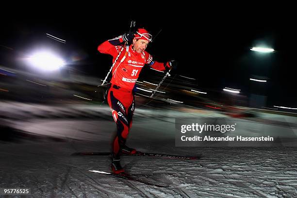 Ole Einar Bjoerndalen of Norway competes during the Men's 10km Sprint in the e.on Ruhrgas IBU Biathlon World Cup on January 14, 2010 in Ruhpolding,...