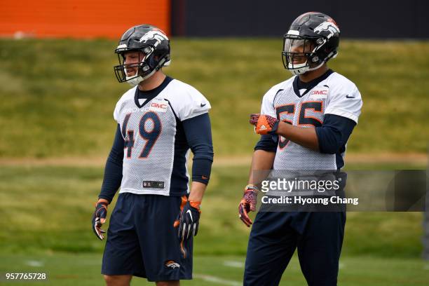 May 12: Denver Broncos Marcus Rush and Bradley Chubb in rookie mini-camp at Dove Valley. May 12, 2018.