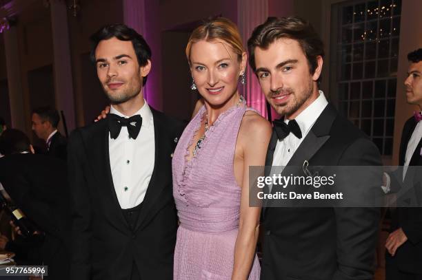 Mark-Francis Vandelli, Lilly zu sayn Wittgenstein and Piotr Krzymowski, wearing Bvlgari, attend the Bvlgari FESTA Gala Dinner at Banqueting House on...