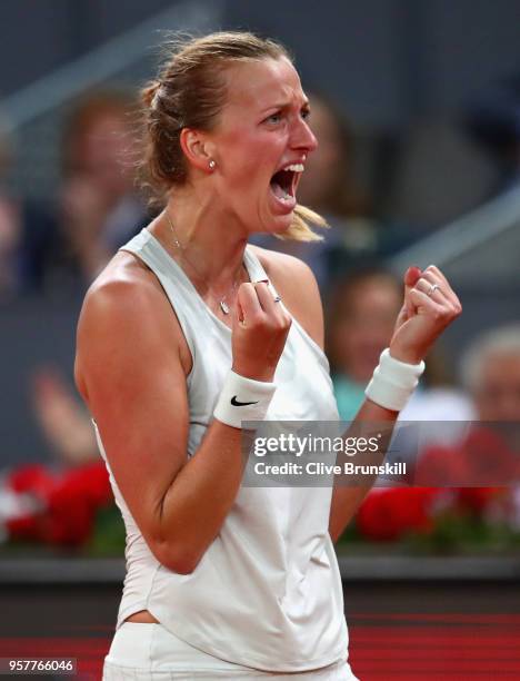 Petra Kvitova of the Czech Republic celebrates a point in the third set against Kiki Bertens of the Netherlands in the womens final during day eight...