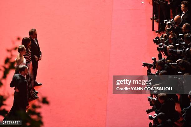 French actor Stephane Rideau, French actress Amelie Daure, French actress Marion Cotillard, and French actor Alban Lenoir pose on May 12, 2018 for...