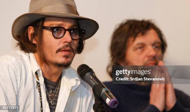 Johnny Depp and Emir Kusturica attend a press conference during the Kustendorf music & film festival, day 2 on January 14, 2010 in Belgrade, Serbia.