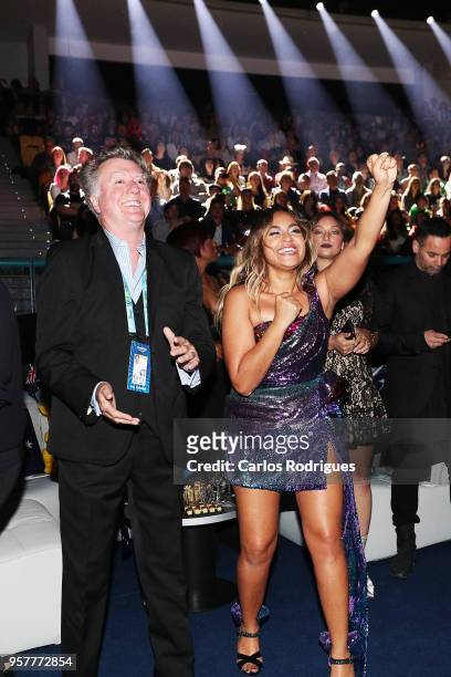 Jessica Mauboy of Australia reacts in the green room during the Eurovision 2018 Grand Final at Altice Arena on May 12, 2018 in Lisbon, Portugal.