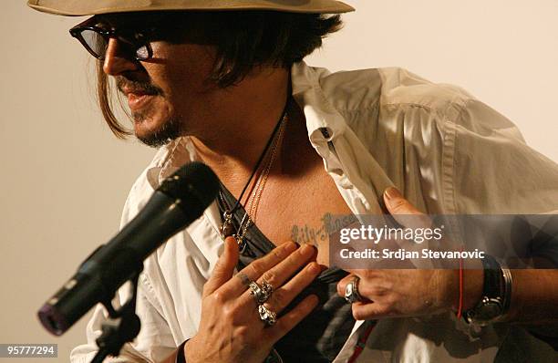 Johnny Depp attends a press conference during the Kustendorf music & film festival, day 2 on January 14, 2010 in Belgrade, Serbia.