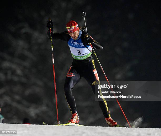 Alexander Wolf of Germany competes during the men's sprint in the e.on Ruhrgas IBU Biathlon World Cup on January 14, 2010 in Ruhpolding, Germany.