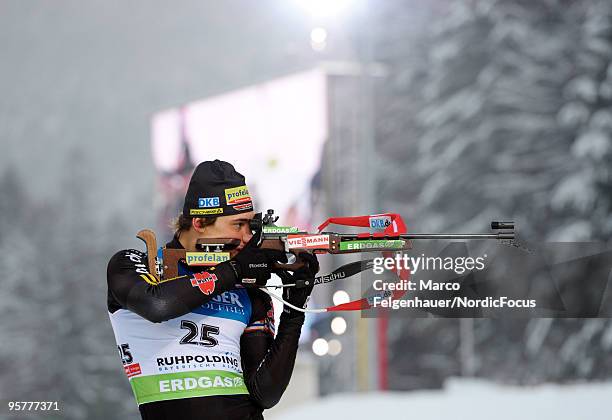 Christoph Stephan of Germany competes during the men's sprint in the e.on Ruhrgas IBU Biathlon World Cup on January 14, 2010 in Ruhpolding, Germany.