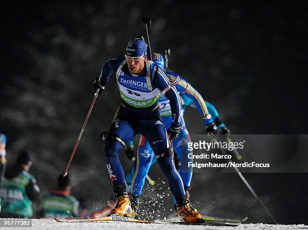 Jay Hakkinen of the USA competes during the men's sprint in the e.on Ruhrgas IBU Biathlon World Cup on January 14, 2010 in Ruhpolding, Germany.