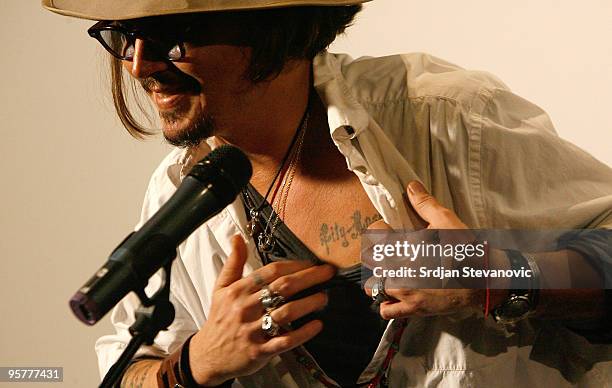 Johnny Depp attends a press conference during the Kustendorf music & film festival, day 2 on January 14, 2010 in Belgrade, Serbia.