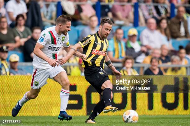 Aaron Meijers of ADO Den Haag, Roy Beerens of Vitesse during the Dutch Eredivisie play-offs match between Vitesse Arnhem and ADO Den Haag at...