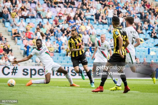 Wilfried Kanon of ADO Den Haag, Tim Matavz of Vitesse during the Dutch Eredivisie play-offs match between Vitesse Arnhem and ADO Den Haag at...