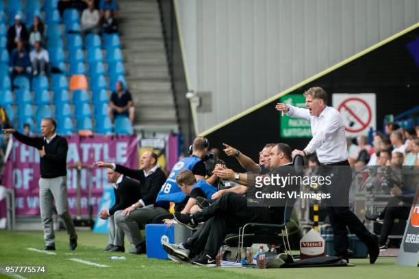 Coach Edward Sturing of Vitesse, coach Alfons Fons Groenendijk of ADO Den Haag during the Dutch Eredivisie play-offs match between Vitesse Arnhem and...
