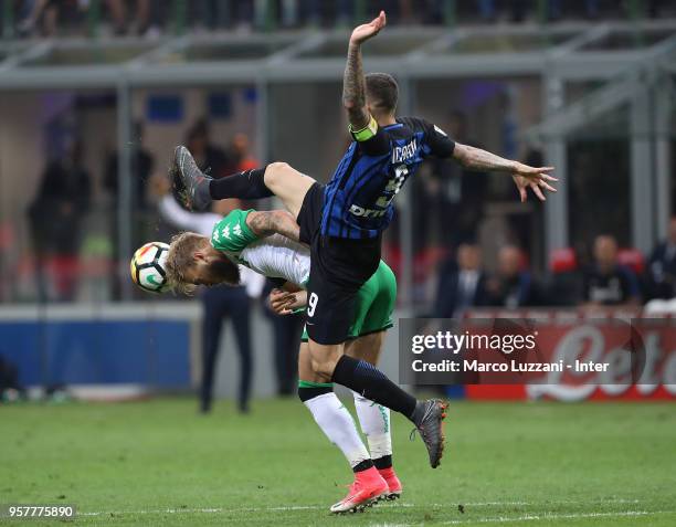 Mauro Icardi of FC Internazionale in action during the serie A match between FC Internazionale and US Sassuolo at Stadio Giuseppe Meazza on May 12,...