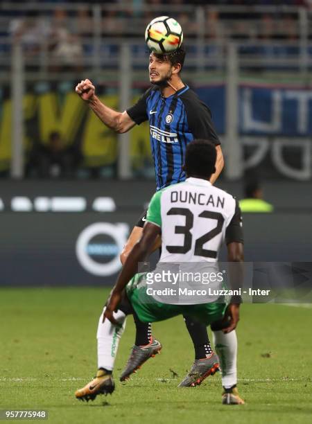 Andrea Ranocchia of FC Internazionale in action during the serie A match between FC Internazionale and US Sassuolo at Stadio Giuseppe Meazza on May...