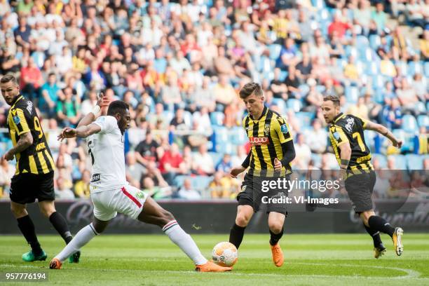 Tim Matavz of Vitesse, Wilfried Kanon of ADO Den Haag, Mason Mount of Vitesse, Roy Beerens of Vitesse during the Dutch Eredivisie play-offs match...