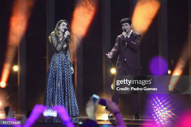 Amaia Romero and Alfred Garcia representing Spain perform at Altice Arena on May 12, 2018 in Lisbon, Portugal.