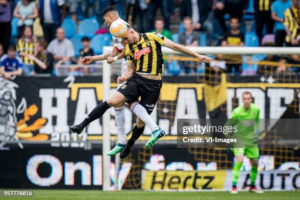 Bjorn Johnsen of ADO Den Haag, Matt Matthew Miazga of Vitesse during the Dutch Eredivisie play-offs match between Vitesse Arnhem and ADO Den Haag at...