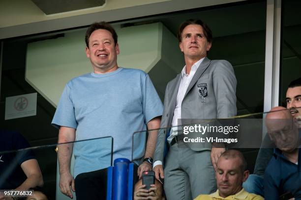 Leonid Slutsky, Slutski, Sloetski, Sloetsky, Marc van Hintum during the Dutch Eredivisie play-offs match between Vitesse Arnhem and ADO Den Haag at...