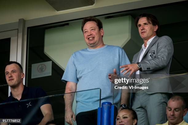 Leonid Slutsky, Slutski, Sloetski, Sloetsky, Marc van Hintum during the Dutch Eredivisie play-offs match between Vitesse Arnhem and ADO Den Haag at...