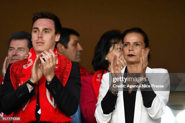 Louis Ducruet and Princess Stephanie of Monaco during the Ligue 1 match between AS Monaco and AS Saint Etienne at Stade Louis II on May 12, 2018 in...