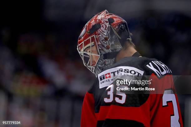 Darcy Kuemper, goaltender of Canada reacts during the 2018 IIHF Ice Hockey World Championship Group B game between Canada and Finland at Jyske Bank...