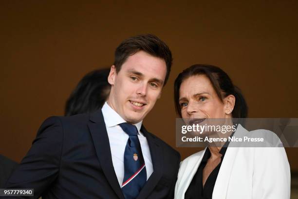 Louis Ducruet and Princess Stephanie of Monaco during the Ligue 1 match between AS Monaco and AS Saint Etienne at Stade Louis II on May 12, 2018 in...