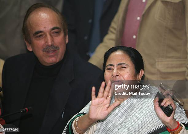 Union Railways Minister Mamata Bannerjee and Health Minister Ghulam Nabi Azad during their joint press conference in New Delhi on Wednesday.