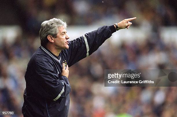 Manchester City Manager Kevin Keegan shouts out orders during the Nationwide Division One match against Watford played at Maine Road in Manchester,...