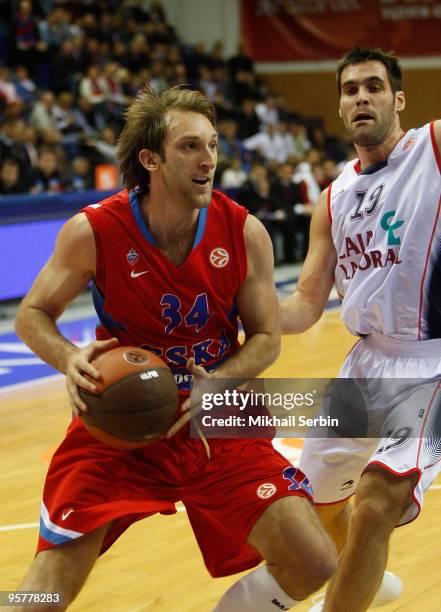 Zoran Planinic, #34 of CSKA Moscow Fernando San Emeterio, #19 of Caja Laboral in action during the Euroleague Basketball Regular Season 2009-2010...