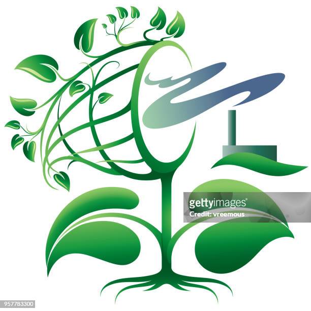 carbon dioxide leaves symbol - carbon capture stock illustrations