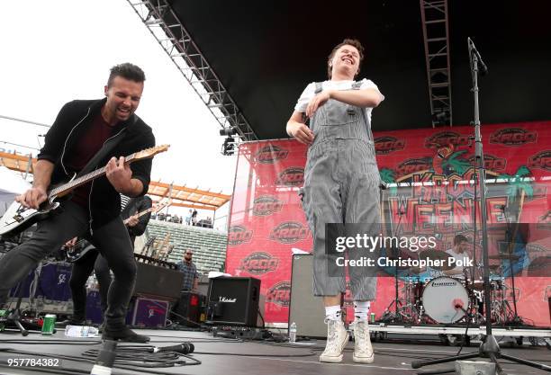 Dom Craik, Conor Mason, and James Price of Nothing But Thieves perform onstage at KROQ Weenie Roast 2018 at StubHub Center on May 12, 2018 in Carson,...