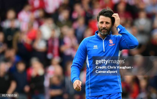 Lincoln City manager Danny Cowley during the Sky Bet League Two Play Off Semi Final:First Leg between Lincoln City and Exeter City at Sincil Bank...