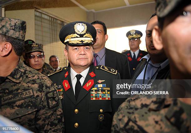 Honduran armed forces joint staff chief, General Romeo Vasquez Velasquez and other top officers, arrive at the Supreme Court of Justice in...