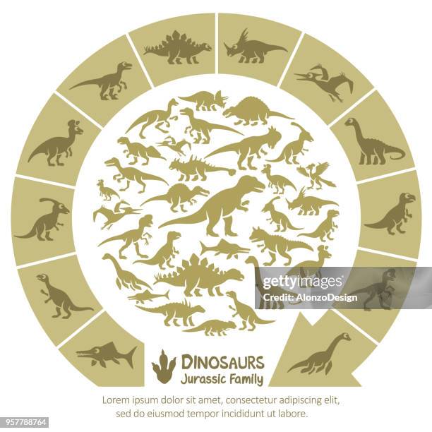 ilustrações de stock, clip art, desenhos animados e ícones de dinosaurs family montage - carnotaurus