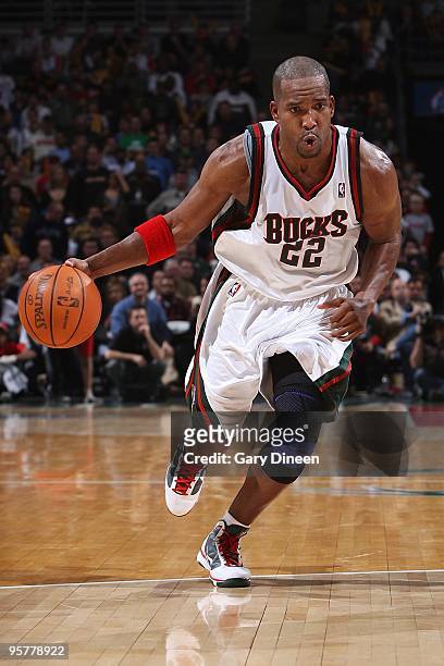 Michael Redd of the Milwaukee Bucks drives against the Chicago Bulls during the game on January 8, 2010 at the Bradley Center in Milwaukee,...