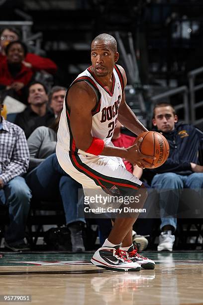 Michael Redd of the Milwaukee Bucks handles the ball against the Chicago Bulls during the game on January 8, 2010 at the Bradley Center in Milwaukee,...