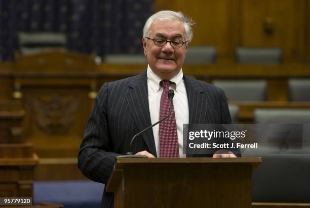 House Financial Services Chairman Barney Frank, D-Mass., during a news conference in the committee's meeting room on upcoming agenda for the panel....
