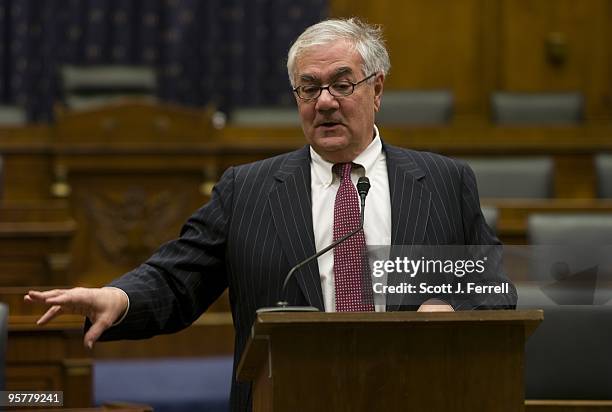 House Financial Services Chairman Barney Frank, D-Mass., during a news conference in the committee's meeting room on upcoming agenda for the panel....