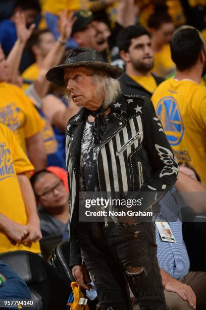 James Goldstein look on in Game Two of the Western Conference Semifinals during the 2018 NBA Playoffs between the New Orleans Pelicans and Golden...