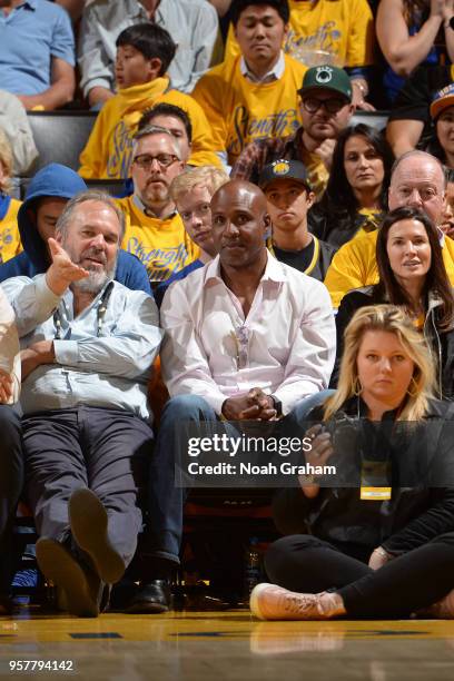 Barry Bonds attends Game Two of the Western Conference Semifinals during the 2018 NBA Playoffs between the Golden State Warriors and New Orleans...