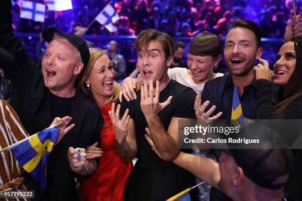 Benjamin Ingrosso of Sweden reacts in the green room during the Eurovision 2018 Grand Final at Altice Arena on May 12, 2018 in Lisbon, Portugal.